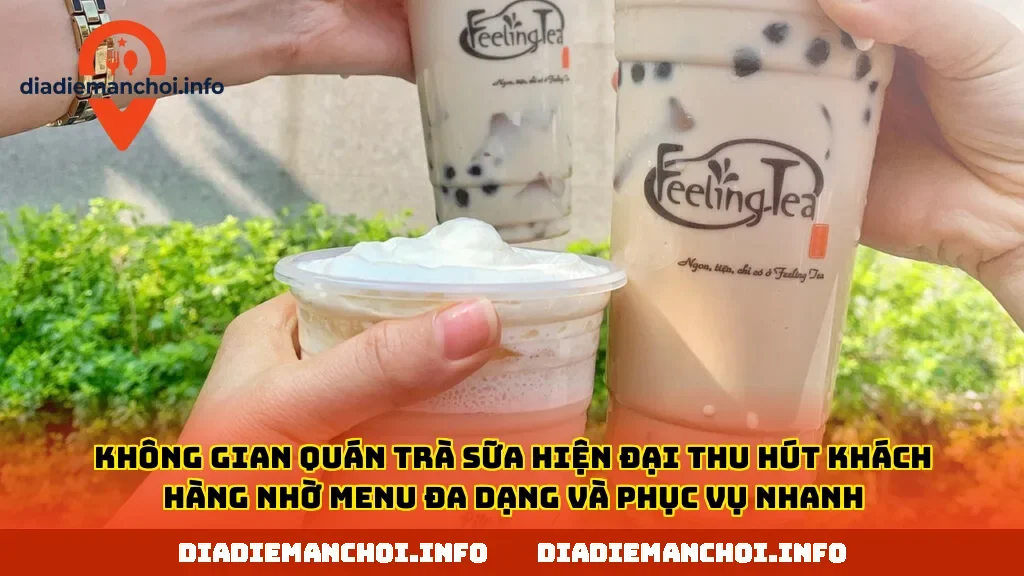 Không gian quán trà sữa hiện đại thu hút khách hàng nhờ menu đa dạng và phục vụ nhanh